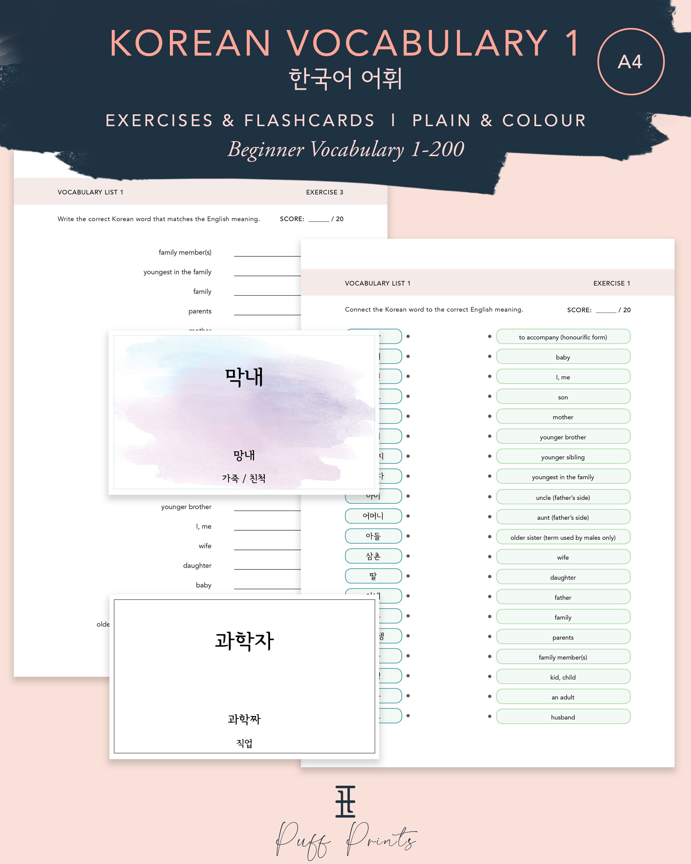 Korean Vocabulary list of Words Available Learn Korean Etsy