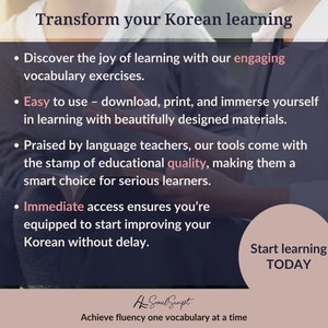 Tarjetas de estudio y cuaderno de coreano imprimibles: aprende 200 palabras esenciales (descarga en PDF para principiantes) imagen 6