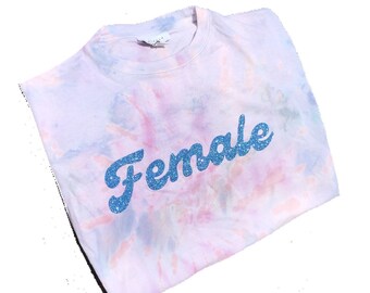 Female blue purple tie dye graphic t shirt boxy fit