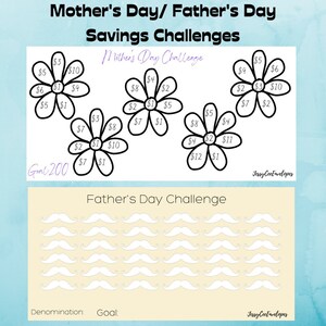 Mother&#39;s Day and Father&#39;s Day Savings Challenge, Savings Challenges, Digital Download, Cash Envelope Insert, Printable
