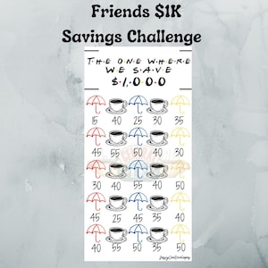 F*r*i*e*n*d*s savings challenge, Emergency Fund savings challenge, printable, savings challenge, cash envelope tracker, A6 savings challenge