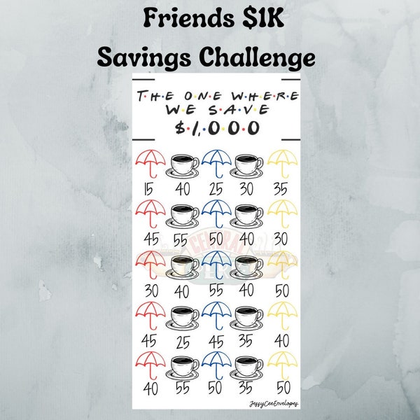 F*r*i*e*n*d*s savings challenge, Emergency Fund savings challenge, printable, savings challenge, cash envelope tracker, A6 savings challenge