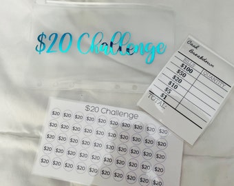 20 dollar savings challenge, savings challenge bundle, savings tracker, cash envelope