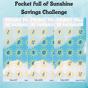 Sunshine Savings Challenge, Savings Challenges, Printable, Cash Envelope Insert