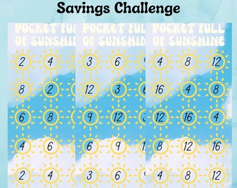 Sunshine Savings Challenge, Sfide di risparmio, Stampabile, Inserto busta contanti