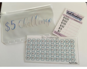 5 savings challenge, five dollar challenge, savings challenge bundle, cash envelope, savings tracker
