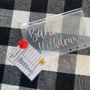 Bank Withdrawal Cash Zipper Envelope with Laminated Breakdown Card