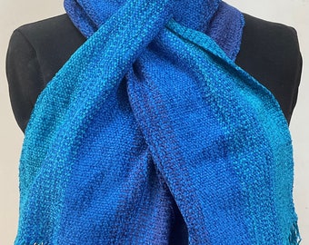 Handwoven Self Tie Scarves in Three Blues