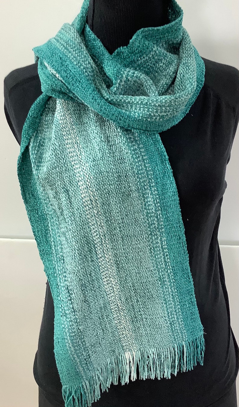 Handwoven Scarves in Beautiful Teal Blues image 3
