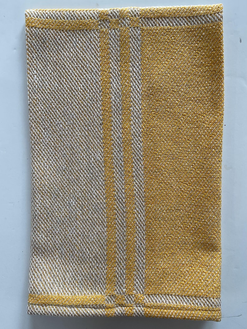 Handwoven Cotton and Linen Tea Towel in Cheerful Yellow Modern Block Pattern image 1