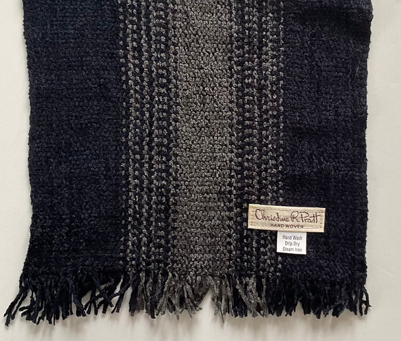 Handwoven Self Tie Scarves in Basic Black Black with grey