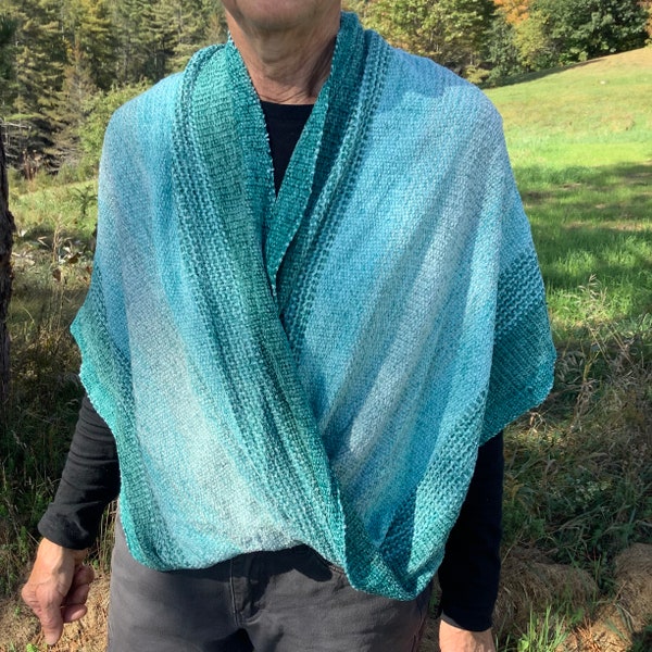 Handwoven Infinity Shawls in Teal Blue