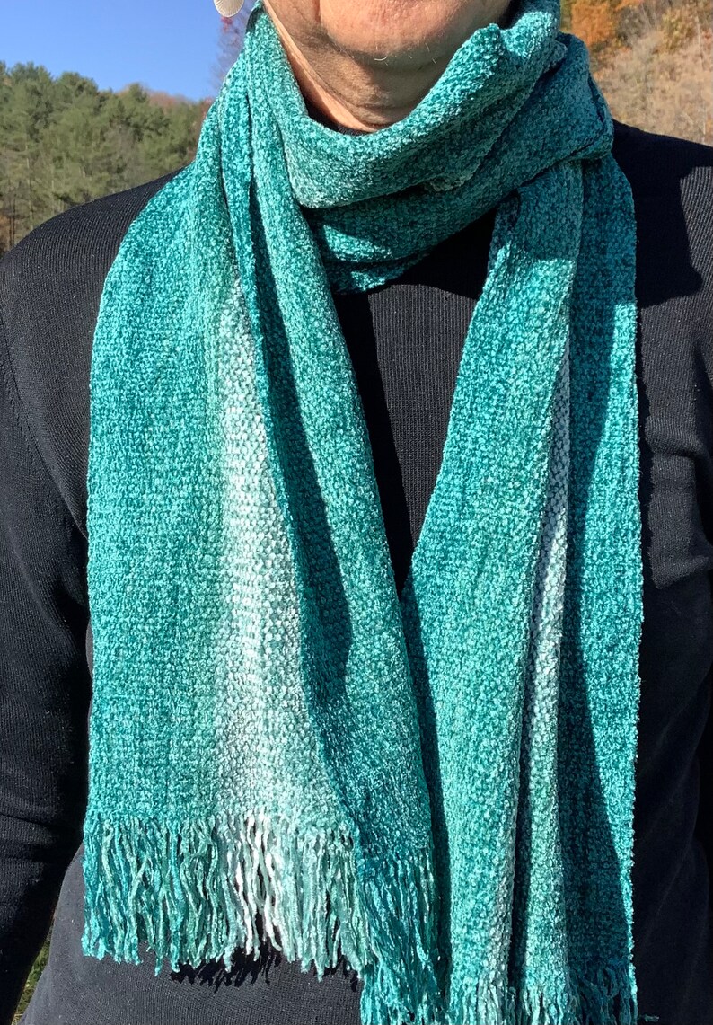 Handwoven Scarves in Beautiful Teal Blues image 8