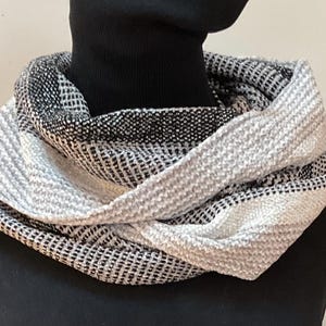 Handwoven  Infinity Scarves in Black, Grey and White Stripe