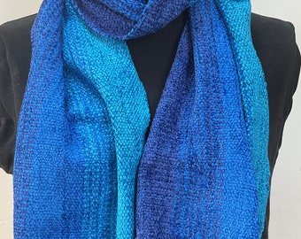 Handwoven Scarves in Three Blues