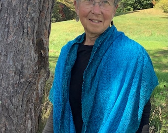 Handwoven Infinity Shawl in Turquoise Blue