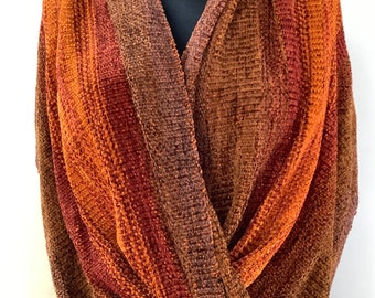 Handwoven Infinity Shawl in Autumn Foliage Colors