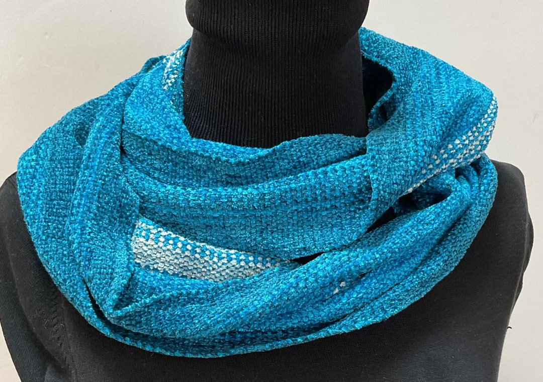 Handwoven Azure Blue Infinity Scarf: Soft Rayon - Etsy