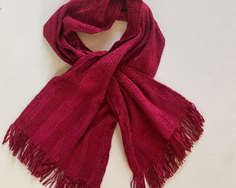 Handwoven Self Tie Scarves in Deep Burgundy Tone on Tone