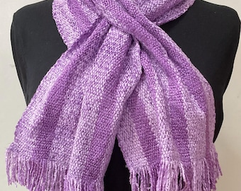 Handwoven Self Tie Scarf in a Lavender Stripe
