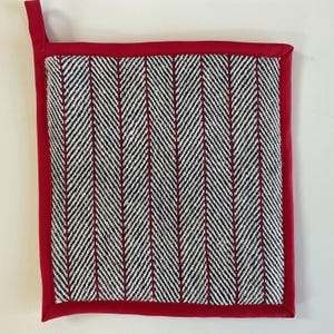 Handwoven Cotton Linen Pot Holders: Navy Stripe Kitchen Decor