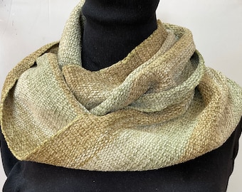 Handwoven  Infinity Scarves in Soft Greens