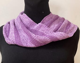 Handwoven Rayon Chenille Office Cowl in a Lavender Stripe