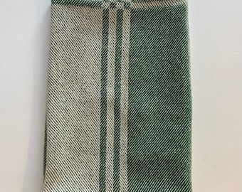 Handwoven Cotton and Linen Tea Towels in Modern Block Pattern in Elm Green