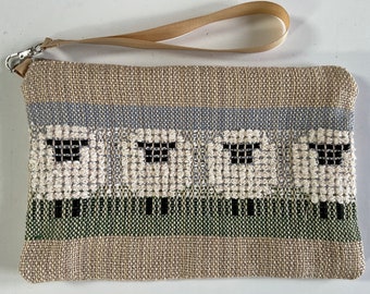 Handwoven Zipper Bag Featuring Sheep