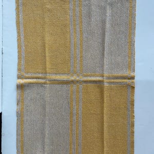 Handwoven Cotton and Linen Tea Towel in Cheerful Yellow Modern Block Pattern image 3