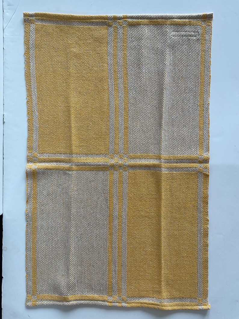 Handwoven Cotton and Linen Tea Towel in Cheerful Yellow Modern Block Pattern image 3