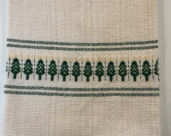 Handwoven Tea Towels with Christmas Trees with Stars on Top