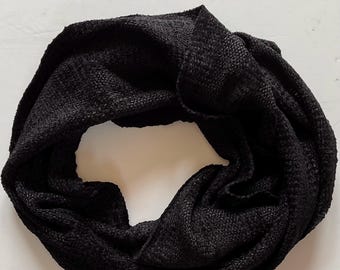 Handwoven  Infinity Scarf in Versatile Tone on Tone Black Stripe