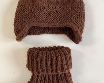 Vermont Neckwarmer and Hat - Stocking Stuffers in Brown Alpaca with coordinating Hat