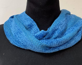 Handwoven Rayon Chenille Office Cowl in Tine on Tone Cornflower Blue Stripe