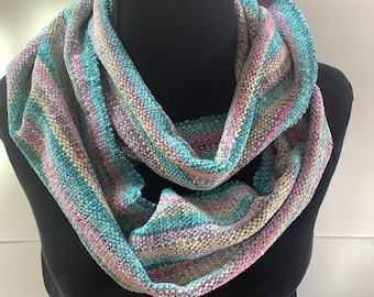 Handwoven Rayon Chenille  Infinity Scarf in Pastel Stripe