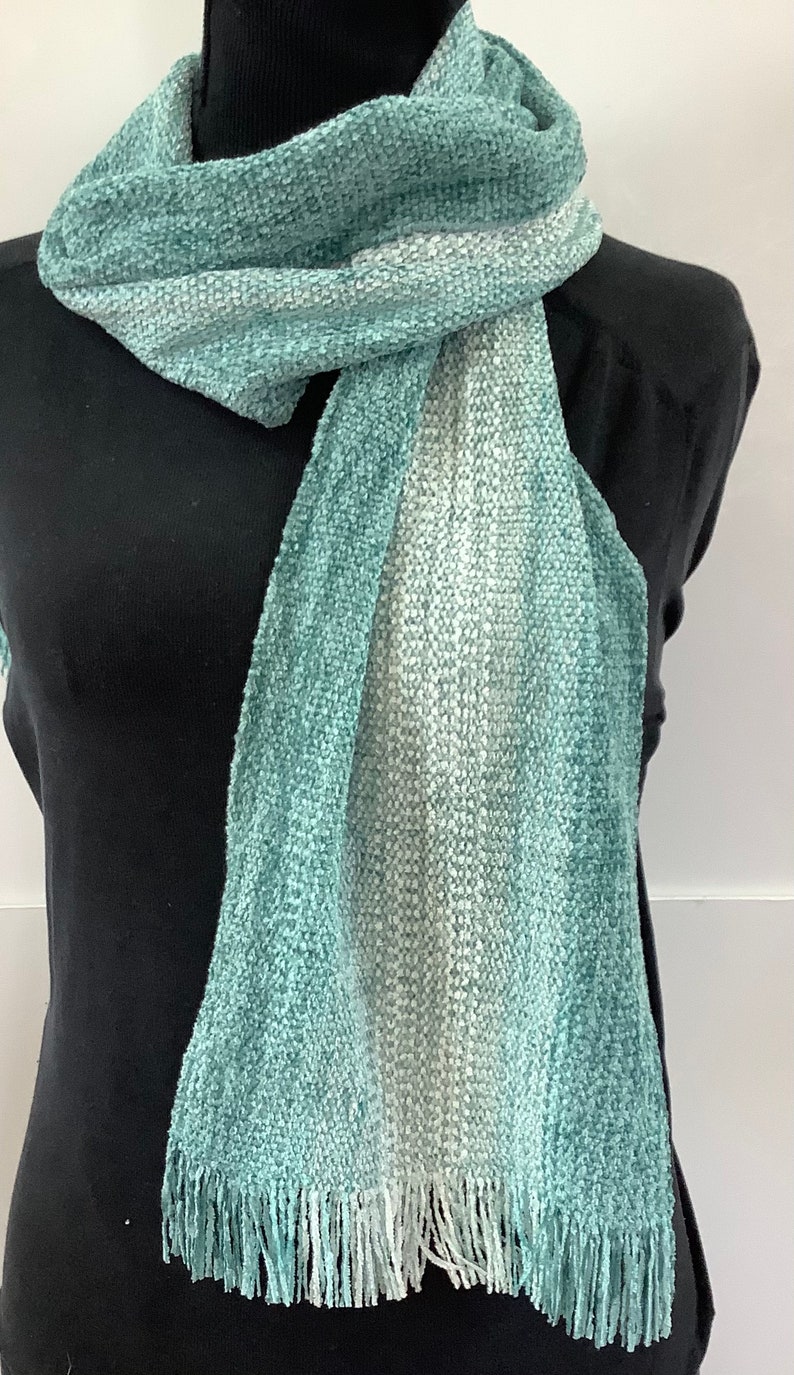 Handwoven Scarves in Beautiful Teal Blues image 2