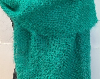 Handwoven Mohair Wool Shawl: Jade Green Lightweight Wrap