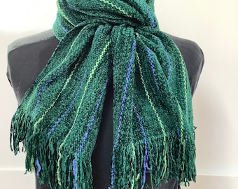 Handwoven Scarves In Hunter Green Pinstripe