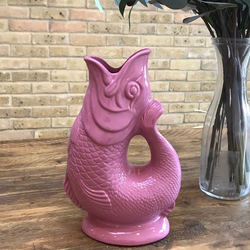 Pitcher Vase Utensil 1.3L Extra Large Wade Ceramic Yellow Gluggle Jug Fish UK Pitcher Vase Utensil 1.3L Extra Large Wade Ceramic Yellow Gluggle Jug Fish UK
