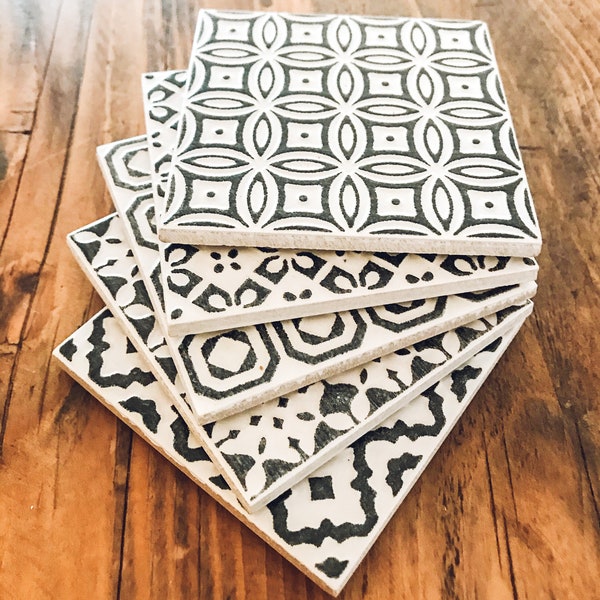 Monochrome | multi pattern | ceramic coaster | set of five