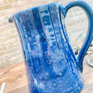 Cobalt blue extra large ceramic jug pitcher vase Mediterranean farmhouse style image 2