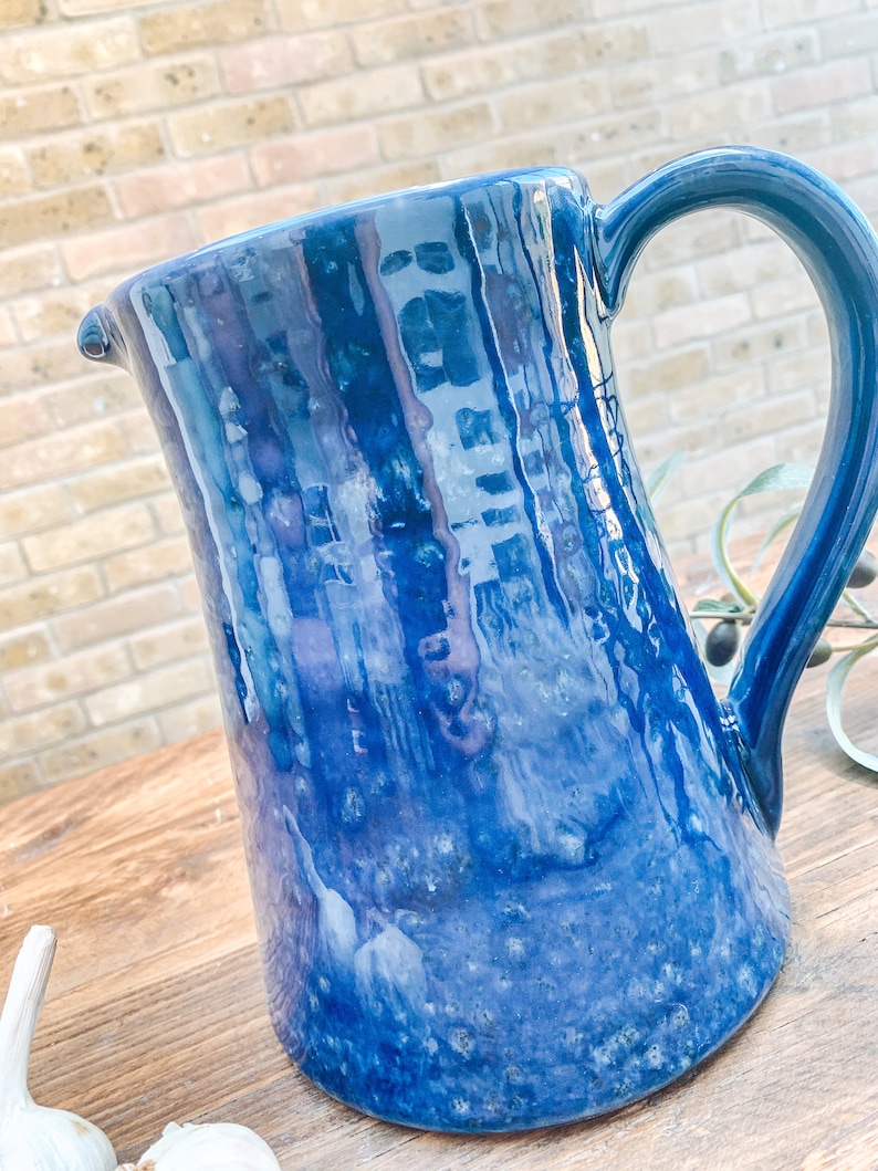 Cobalt blue extra large ceramic jug pitcher vase Mediterranean farmhouse style image 2
