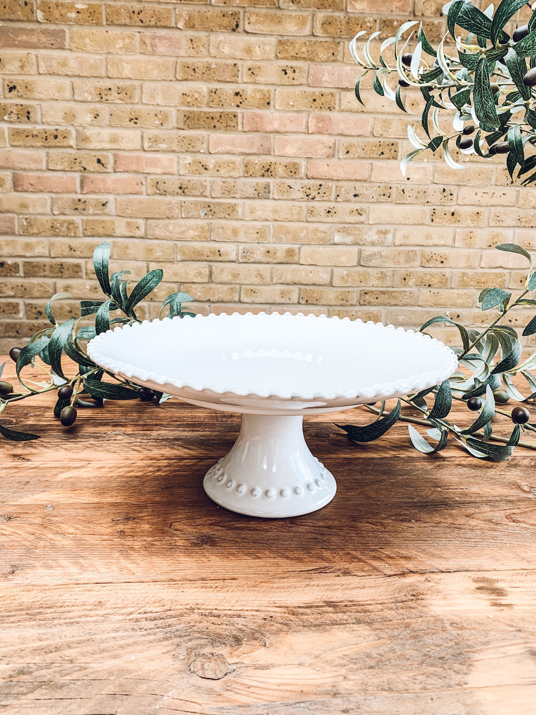 White Pearl Edge Cake Stand Three Sizes Beautiful Stoneware Etsy