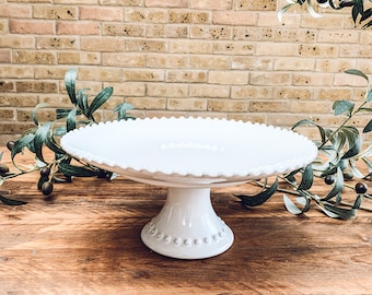 White Stoneware Cake Stand: Pearl Edge, Handmade in Portugal