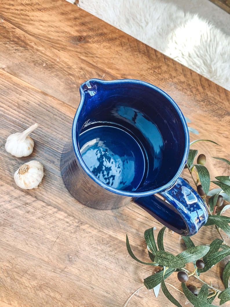 Cobalt blue extra large ceramic jug pitcher vase Mediterranean farmhouse style image 3