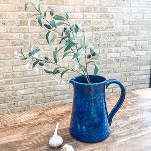 Cobalt blue extra large ceramic jug pitcher vase Mediterranean farmhouse style image 4