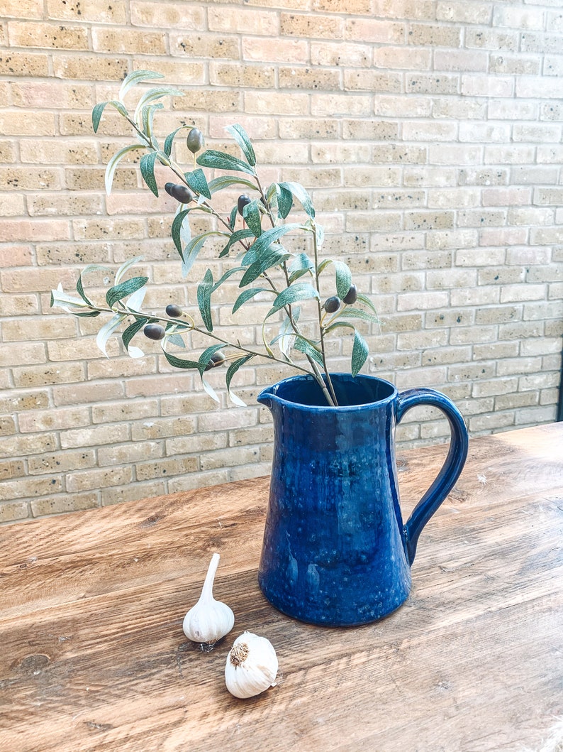 Cobalt blue extra large ceramic jug pitcher vase Mediterranean farmhouse style image 4