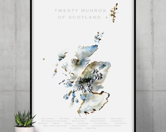 Munro Bagging - Top 20 Scottish Mountains - Scotland Picture - Scotland Map - Munroists - Climber Gift - Scottish Gift - Map of Scotland