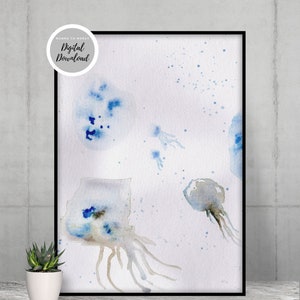 Jellyfish Print DIGITAL DOWNLOAD, Seashore Wall Art, Ocean Art, Sea Animal Wall Art, Sea Life Print, Coastal Print, Beach Print